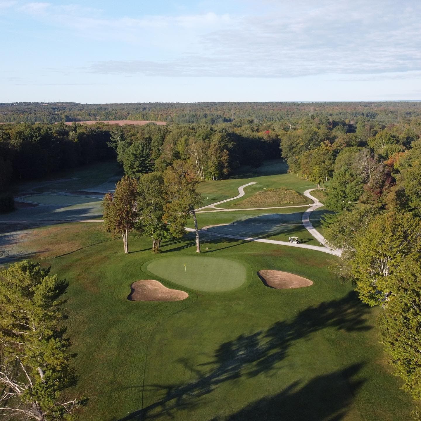 Originally beside the fairway bunker, 9 north green underwent a big move in 1968—125 yards back to its current spot. Kudos to architect Robbie Robinson for the new green, which was built as part of the south course construction. Pre-1968, it played as a 365-yard par 4 with a small square green. This hole was actually our opening hole for the first two years while the clubhouse was being built in the early 1950s. The original clubhouse was a small log cabin beside the yellow tees on 9. #LSGHistory #PlayTheLake