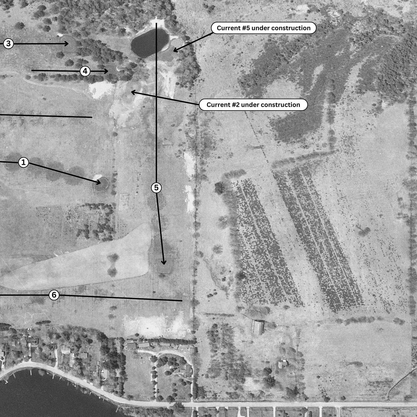 An aerial of the North Course from August 1st, 1968 🔥

The current 2nd and 5th holes can be seen under construction. They would later open for play in 1969. To make room for the new holes, the original 4th hole was removed and the original 5th and 6th holes were combined to create current day 6 North. 

The current green for 9 North can also be seen under construction. This lengthened the hole by roughly 150 yards to make it a par 5. The new 9th green would later open for play in 1970.