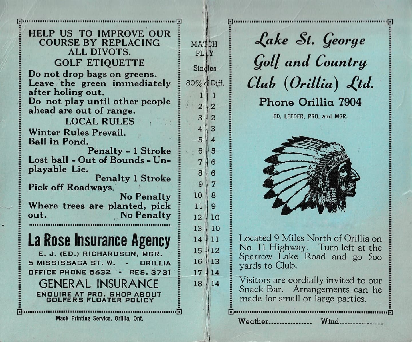A scorecard from the 1950s that was found at a flea market in Guelph 🔥

At the time, only the north course existed and golfers would play it twice for 18 holes. Swipe to the last photo to see the layout! 

#PlayTheLake